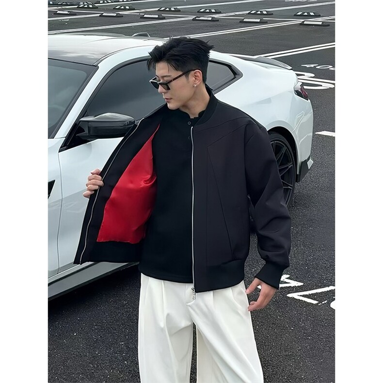 W10583-P78网图现货黑色红内飞行夹克棒球服高品质,男装夹克,星座1608