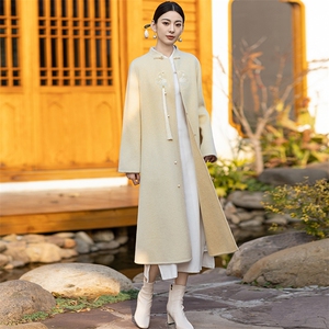 新中式国风双面羊毛大衣女2024春秋新款高端刺绣禅意汉服毛呢外套图片