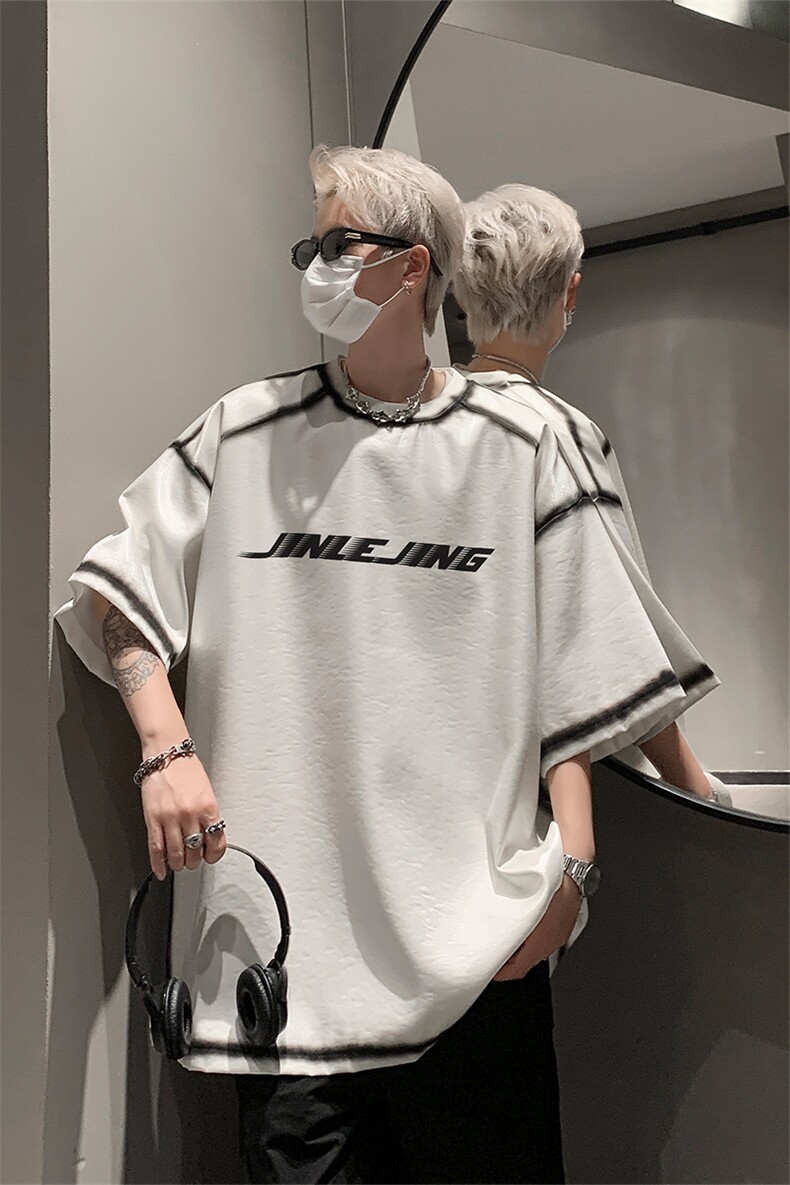 男装丝光棉喷漆短袖T恤2025夏印花五分袖体恤XZ514-2-2024114-P63,男装T恤,星座514-2(原B239)