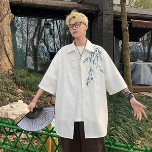 新中式冰丝盘扣衬衫风万针刺绣竹节五分袖衬衣C2319-特P35图片