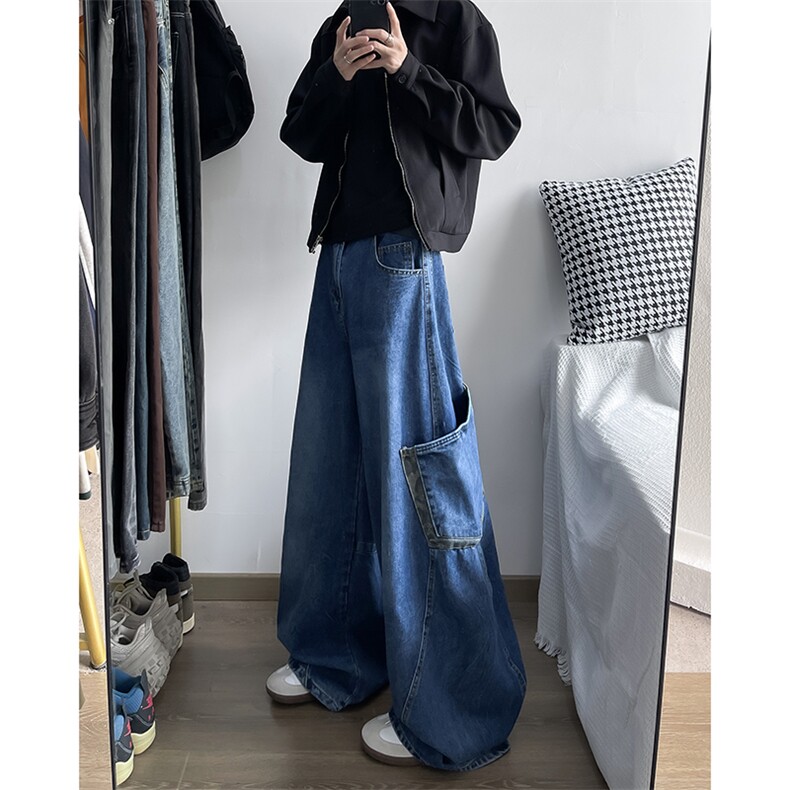 DP9935-P58弯刀裤男美式高街复古宽松休闲裤小众廓形水洗牛仔裤,男装休闲裤,电商C233