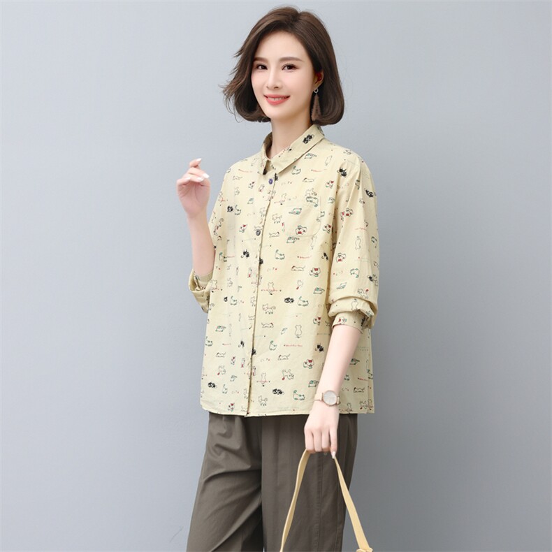 衬衫女长袖2022秋装新款时尚印花韩版宽松Polo领显瘦衬衣潮,女装大码女装,奕阳依阁