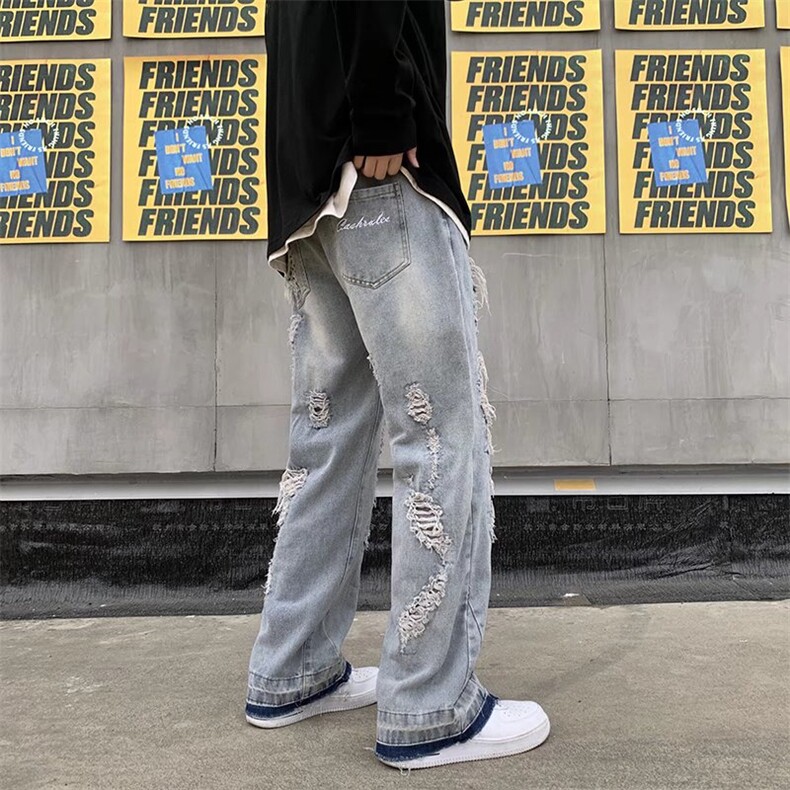 2023年新款男直筒休闲破洞牛仔裤Q45P50,男装牛仔裤,星座1116-2