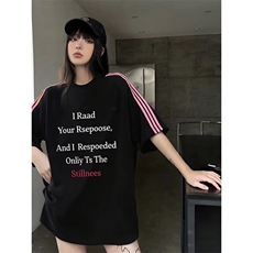 抖音得物品质二开240克宽松纯棉美式潮牌印花三条杠中性风短袖T恤，男装T恤，电商A486-1