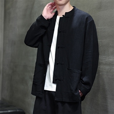 现货2025风式大码中式茶服纯色亚麻立领长袖衬衫T626-P75控98，男装衬衫，电商A021
