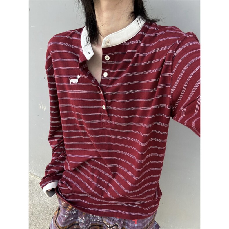 C316T8357P48特初秋新款条纹撞色长袖T恤个性T恤衫亨利领女装,男装T恤,电商C316