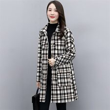 2020年冬季时尚潮流格子中长款大衣外套，女装毛呢外套，香水丽阁