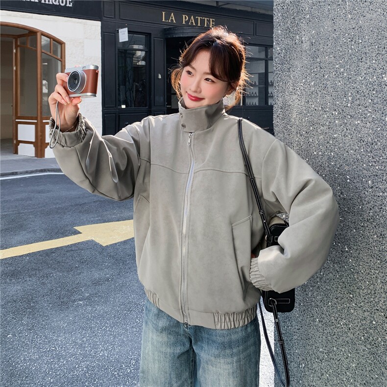 灰色设计感休闲立领外套女2026年春季新款甜酷气质超好看百搭夹克,女装短外套,2D036