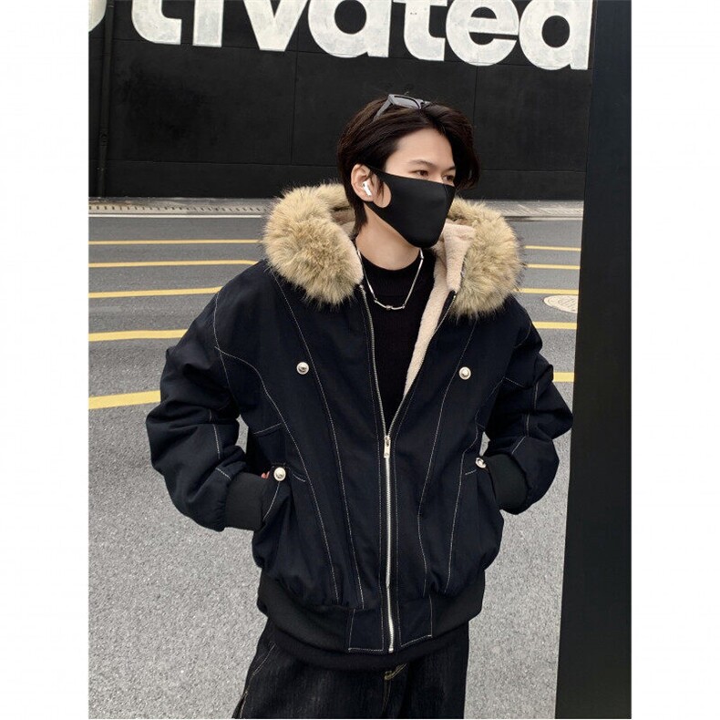 美式cleanfit毛茸茸座山雕连帽夹克棉服男女冬季加厚短款棉衣p128,男装夹克,电商C307