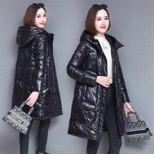 时尚新款连帽中长款修身棉服 显瘦保暖女士外套图片