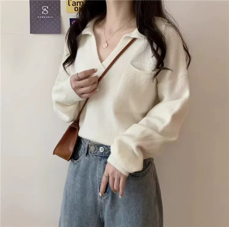 2025年秋季新款百搭长袖polo领带兜套衫，女装针织衫/毛衣，恒恩羊绒