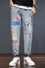 牛仔裤2021春秋季新款韩版破洞印花百搭炸街长裤C402，男装牛仔裤，星座610（原A335）