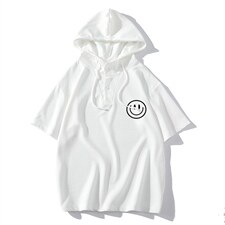 LD54224-P45连帽短袖t恤男大码胖子带帽五分袖中袖，男装T恤，电商A040