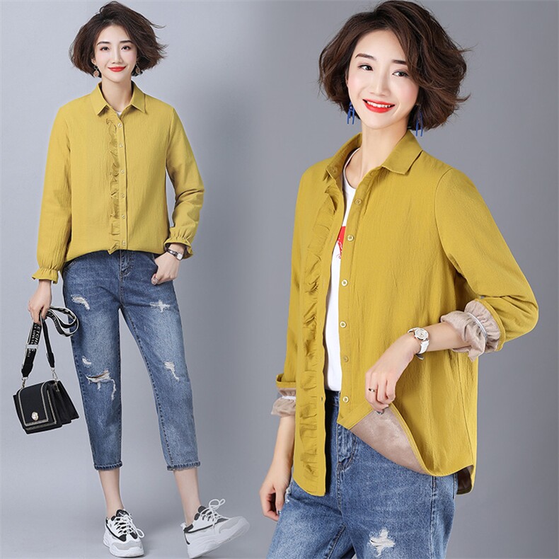 时尚潮流舒适纯色加绒衬衫排多扣2025年冬季休闲长袖气质，女装衬衫，风姿绰
