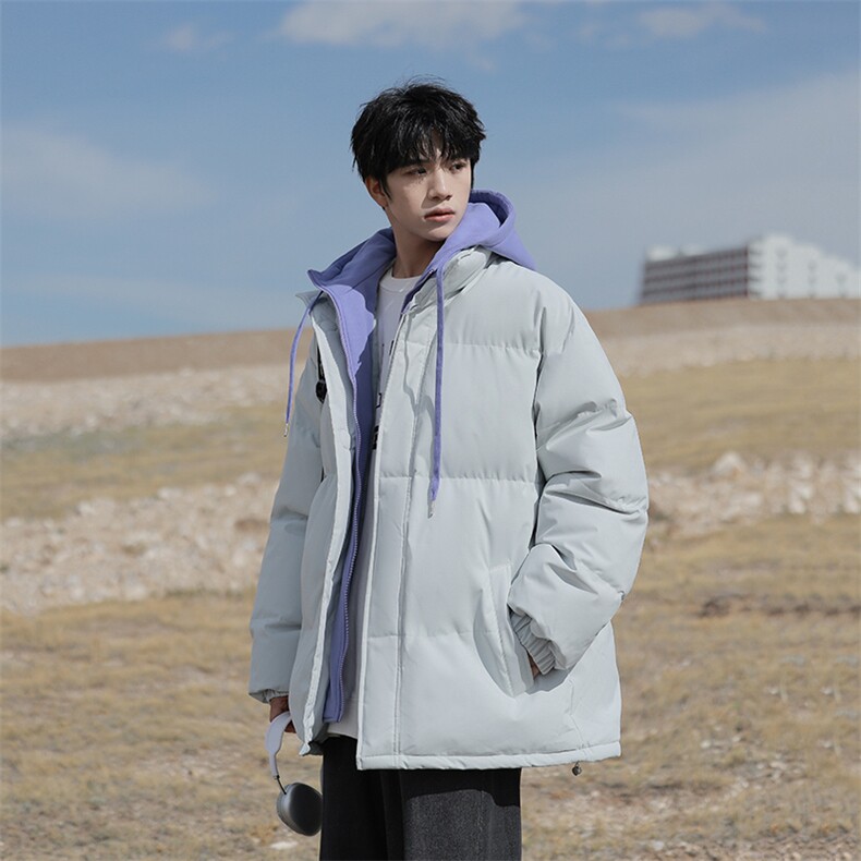 冬季青少年连帽假两件外套加绒加厚休闲简约棉衣棉服5303-P85,男装棉衣,电商B306