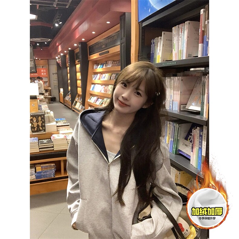 480G重磅加绒硬挺boxy男女秋冬美式高街结构双面连帽卫衣开衫外套，女装短外套，电商A486