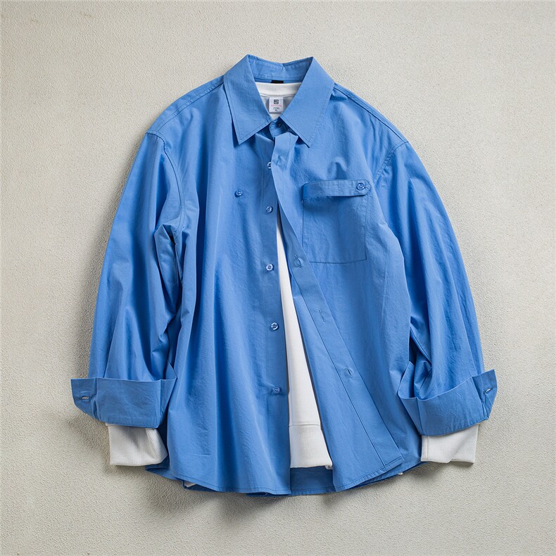 B413-1-DX6179春夏新款纯色长袖衬衫男女慵懒感休闲宽松衬衣外套，男装衬衫，电商B413-1