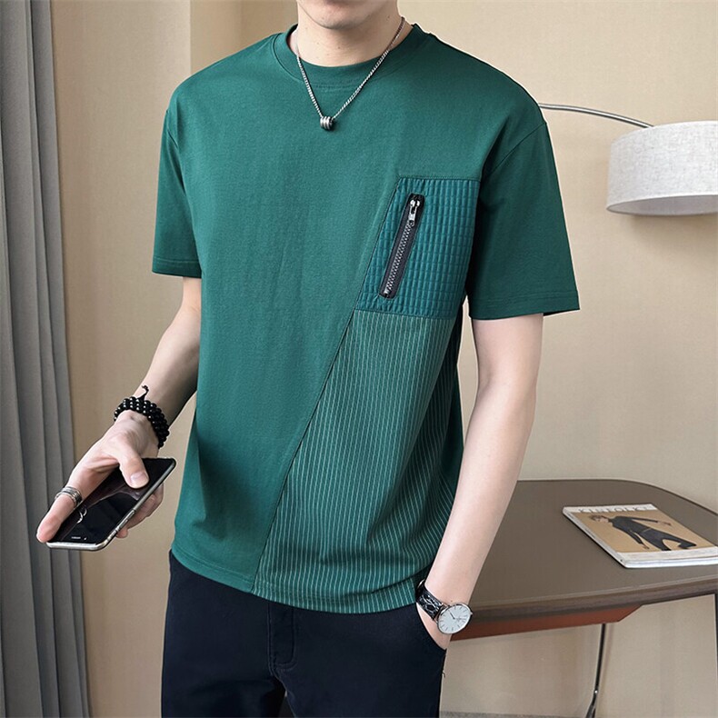 2025新款夏季短袖T恤男潮牌圆领拉链设计感半袖A313-68241-P50,男装T恤,电商A313