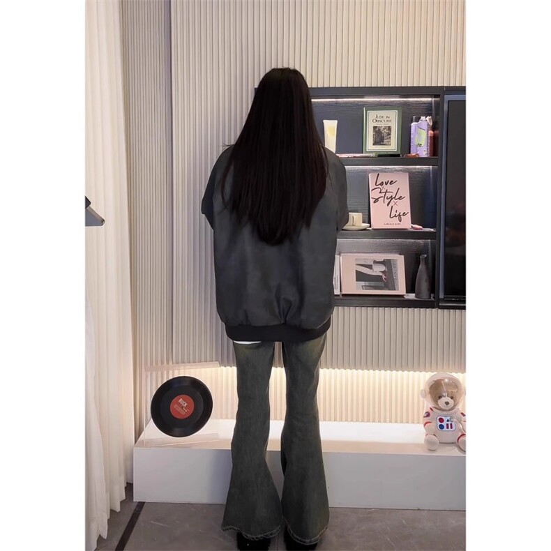 美式复古三条杠扎染拼色皮衣男女同款宽松休闲百搭pu皮夹克上衣潮,男装皮衣,星座506A