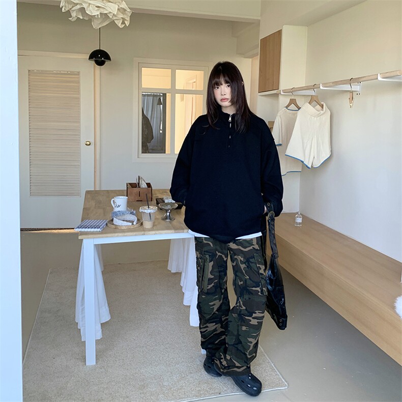 抖音得物品质二开26春装纯色美式高阶结构半拉链立领卫衣外套,女装短外套,电商A443