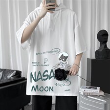 LD54187-P45NASA联名同款连帽短袖t恤男大码胖子带帽五分袖中袖，男装T恤，电商A040