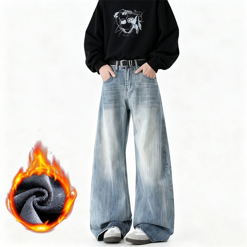 秋冬季男士美式休闲竹节纹加绒加厚牛仔裤XZ201-D820P48JRP58，男装牛仔裤，星座201