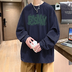 直播品质秋冬重磅潮牌嘻哈美式印花纯棉长袖T恤打底衫CT387特P28，男装T恤，电商A486