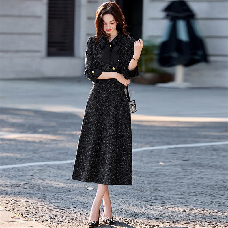 重工烫钻小香风套装裙女2025秋冬新款轻奢蝴蝶结外套半身裙两件套,女装套装/套裙,涵墨