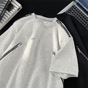 拉链垫肩t恤男夏季潮流设计感衣服高级感美式短袖潮LT0100-p45,本季怎么搭配衣服图片
