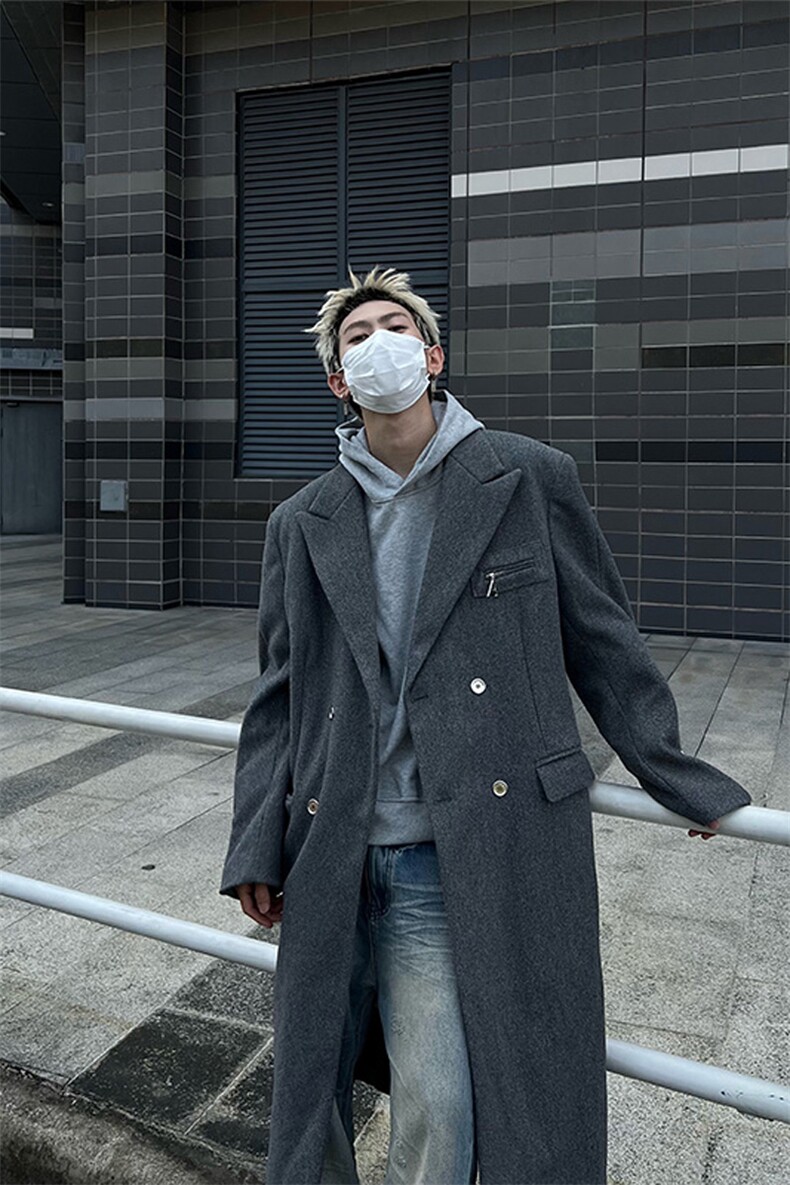 冬季高街痞帅毛呢大衣男过膝中长款宽松风衣外套XZ811A-F198-P128,男装风衣,星座811A