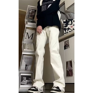 男款秋冬季直筒微喇长裤子高腰牛仔裤春夏美式高街弯刀裤H752 p34图片