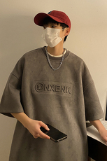 2023夏季新款T恤男生麂皮绒钢印字母短袖-JK23225-p35-控49，男装T恤，星座605(原A050)