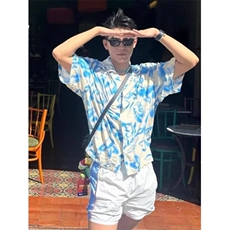 夏季沙滩度假花卉印花古巴领衬衫男慵懒风休闲宽松短袖衬衣CA23，男装衬衫，星座1116A（原606A-3）
