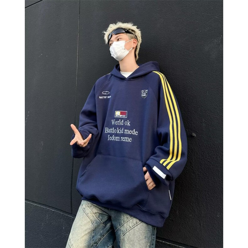 徽章织带连帽卫衣男女秋冬美式复古运动情侣帽衫外套WY8053,男装卫衣,星座1116A-1（原606A）