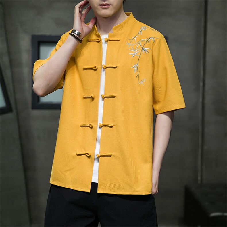 新款风刺绣汉服时尚唐装华夫格T329-P58-控75,男装民族服装,电商A227