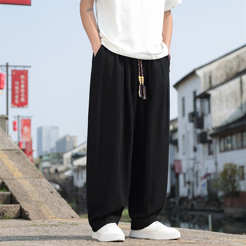 风棉麻透气休闲裤男2025春夏日系复古阔腿直筒裤2406-特P68,男装休闲裤,电商A008