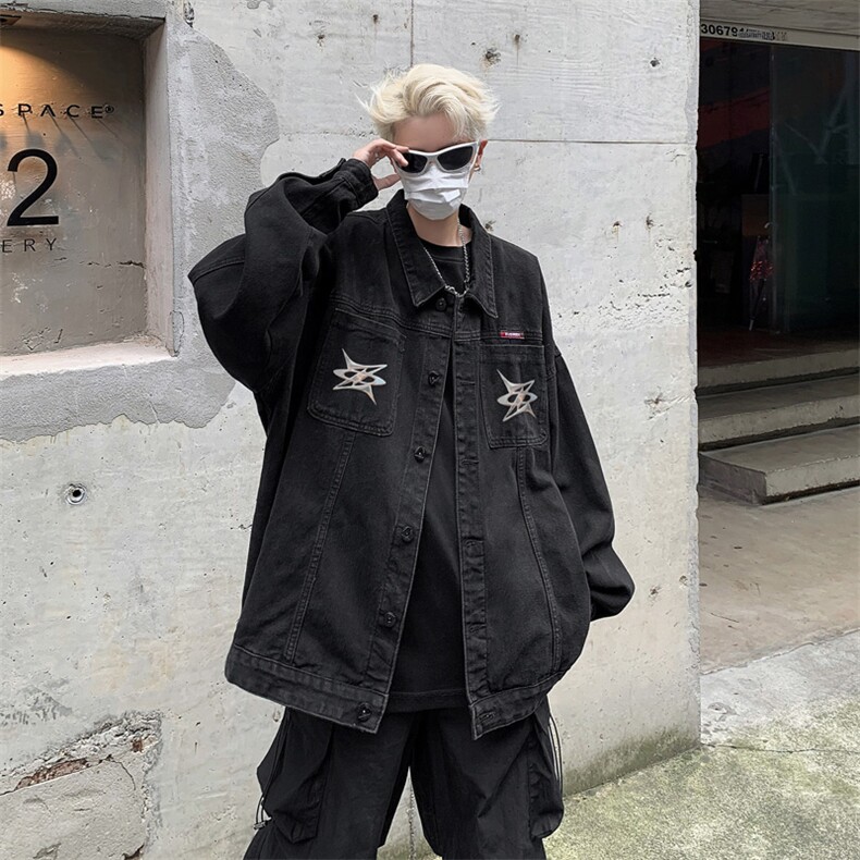 男装牛仔外套2026秋几何图案印花男生翻领夹克XZ514-2-N105-P88，男装工装外套，星座514-2(原B239)