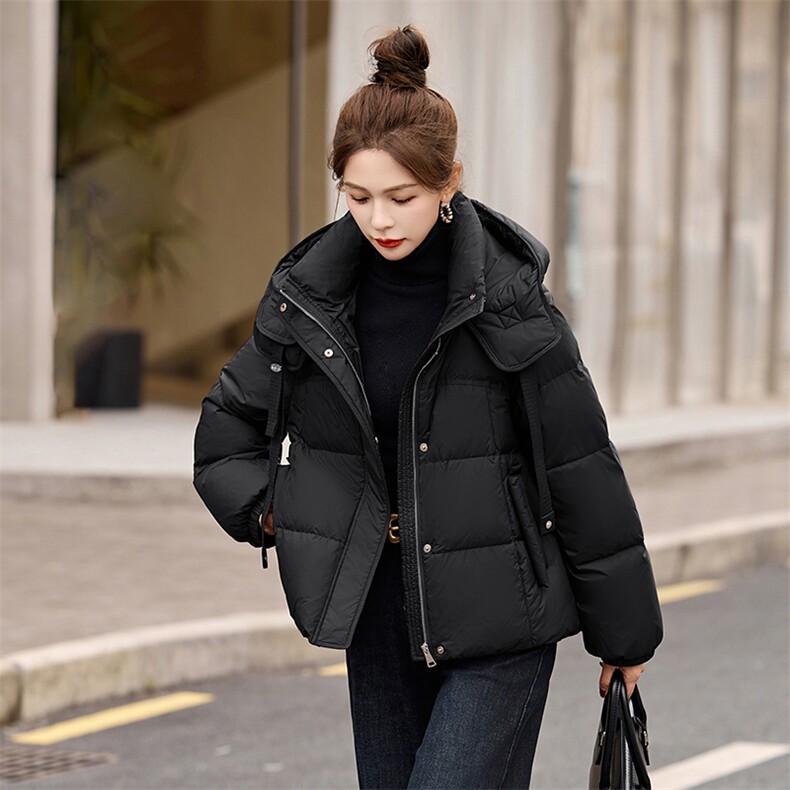 欧洲站2025冬季新款连帽白鸭绒羽绒服小个子宽松外套百搭,女装羽绒服,朵莱米
