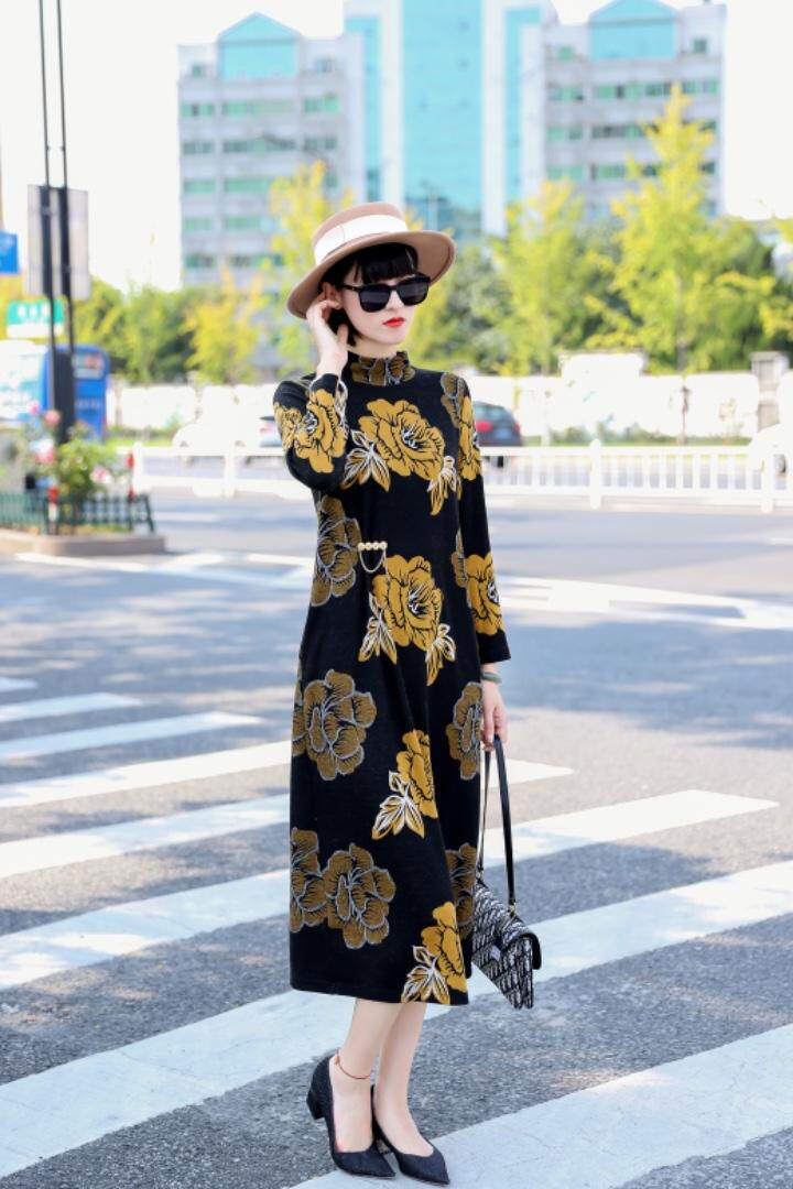 气质小高领连衣裙貂绒含羊毛，女装连衣裙，澳洛菲