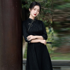 新中式风弹力复合冰丝提花改良旗袍2557P130，女装汉服/婚纱/旗袍/礼服，乐衣轩