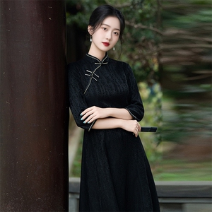 新中式风弹力复合冰丝提花改良旗袍 2557 P130图片