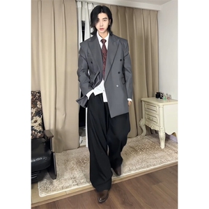 现货~春季廓形双排扣西服戗驳领垫肩休闲西装男外套X896-特P95图片