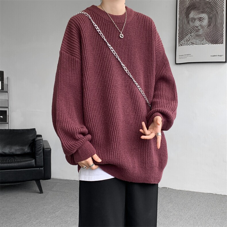 8XL-M纯色圆领毛衣秋冬季宽松套头针织衫慵懒风毛线衣MY1506/P68图片