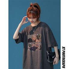 中性23夏季美式潮牌情侣文艺复兴油画小众慵懒风短袖T67P25控38，男装T恤，A247A