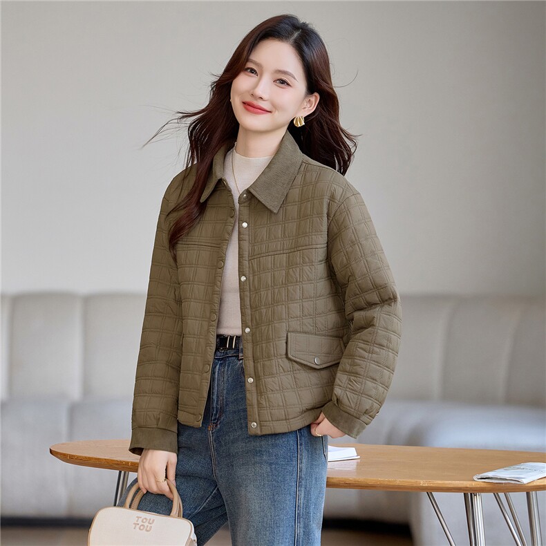 现货!2025年冬季休闲加厚立小方格加厚女外套,女装棉衣/棉服,依恋蒂丝