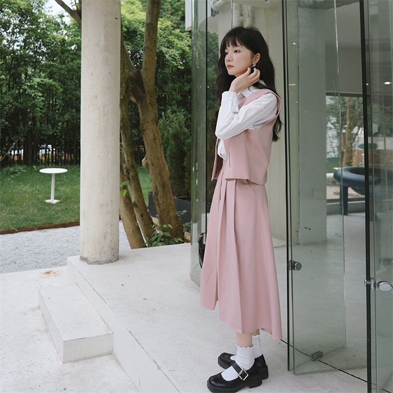美拉德穿搭咖色衬衫连衣裙女春秋2025年新款轻熟风长裙假两件套装,女装套装/套裙,2C037