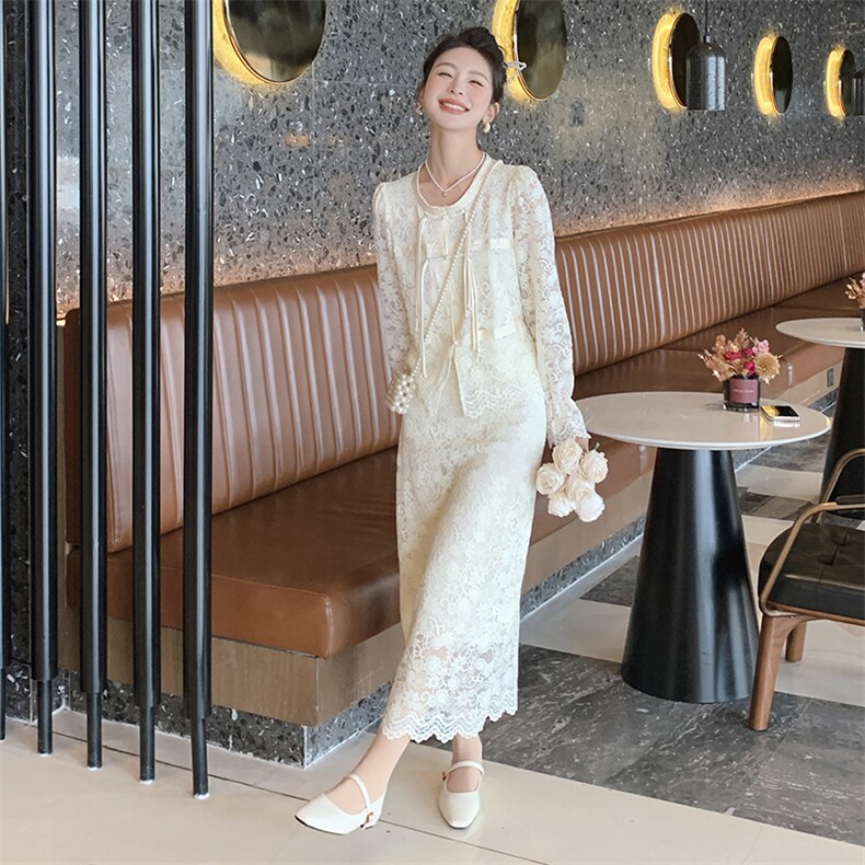 春季时尚镂空蕾丝气质套装套裙显瘦优雅,女装套装/套裙,来米儿