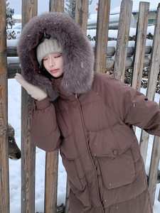 （现货！！）中长款连帽狐狸毛领宽松阔版加厚保暖羽绒服女图片