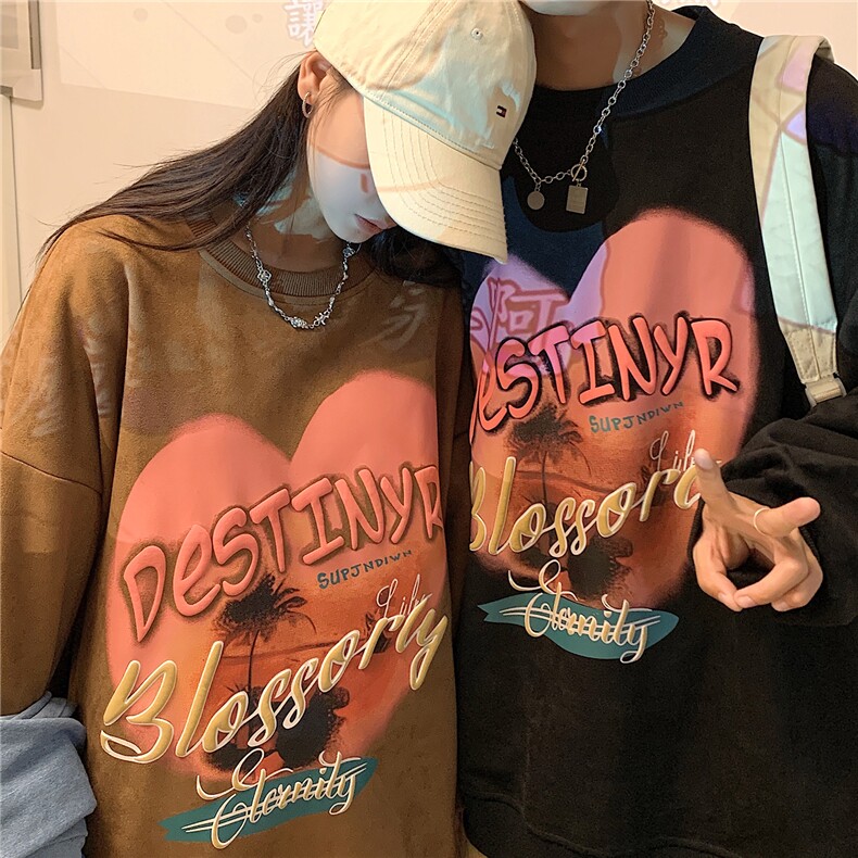情侣装秋装发泡印花爱心情侣卫衣外套宽松上衣G1020P58男,女装短外套,电商A339