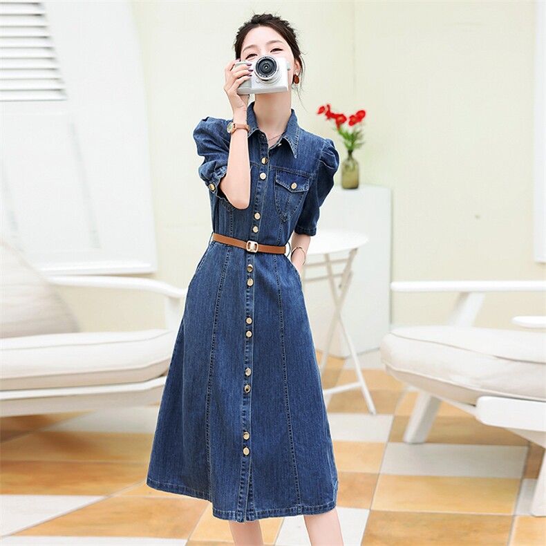 天丝牛仔连衣裙女2024年夏季新款时尚洋气减龄收腰显瘦薄款衬衫裙，女装连衣裙，辰辰家